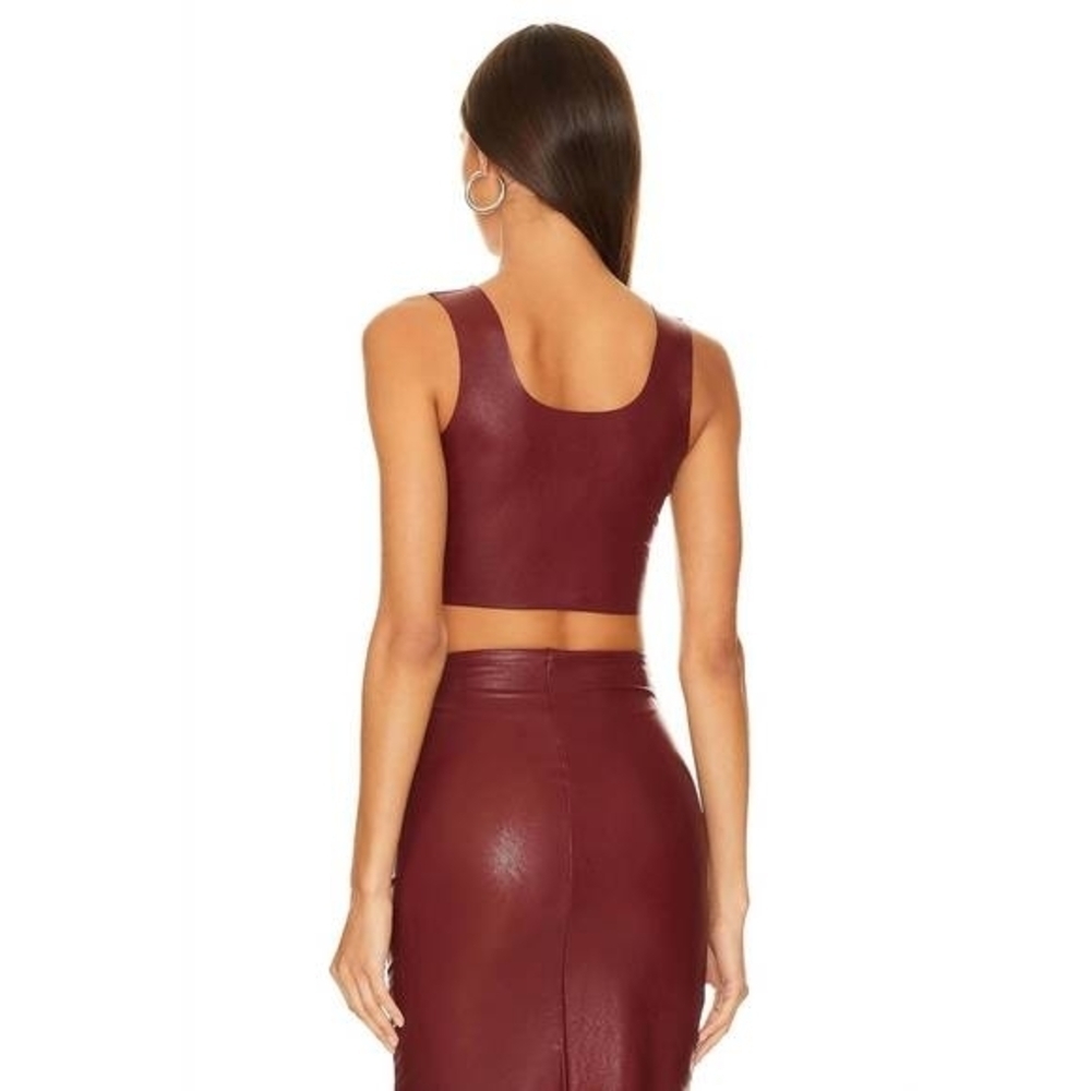Commando Garnet Wine Red Faux Leather Square Neck Tank Crop Top XS Shapewear - Picture 5 of 8